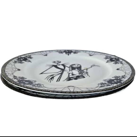 Disney Nightmare Before Christmas Jack & Sally Dinner Plate 10.5” Gold Rim Set 2 - Picture 4 of 7